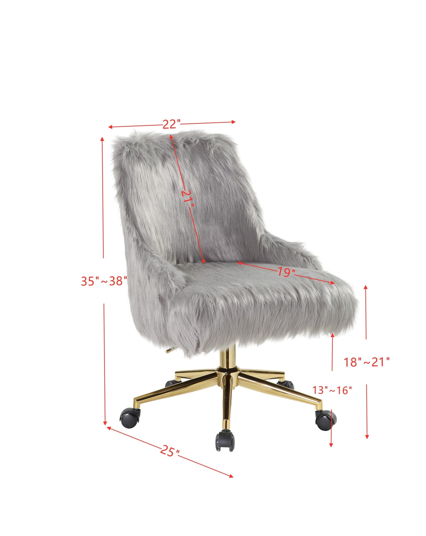 ACME Arundell II Office Chair in Gray Faux Fur & Gold Finish OF00123