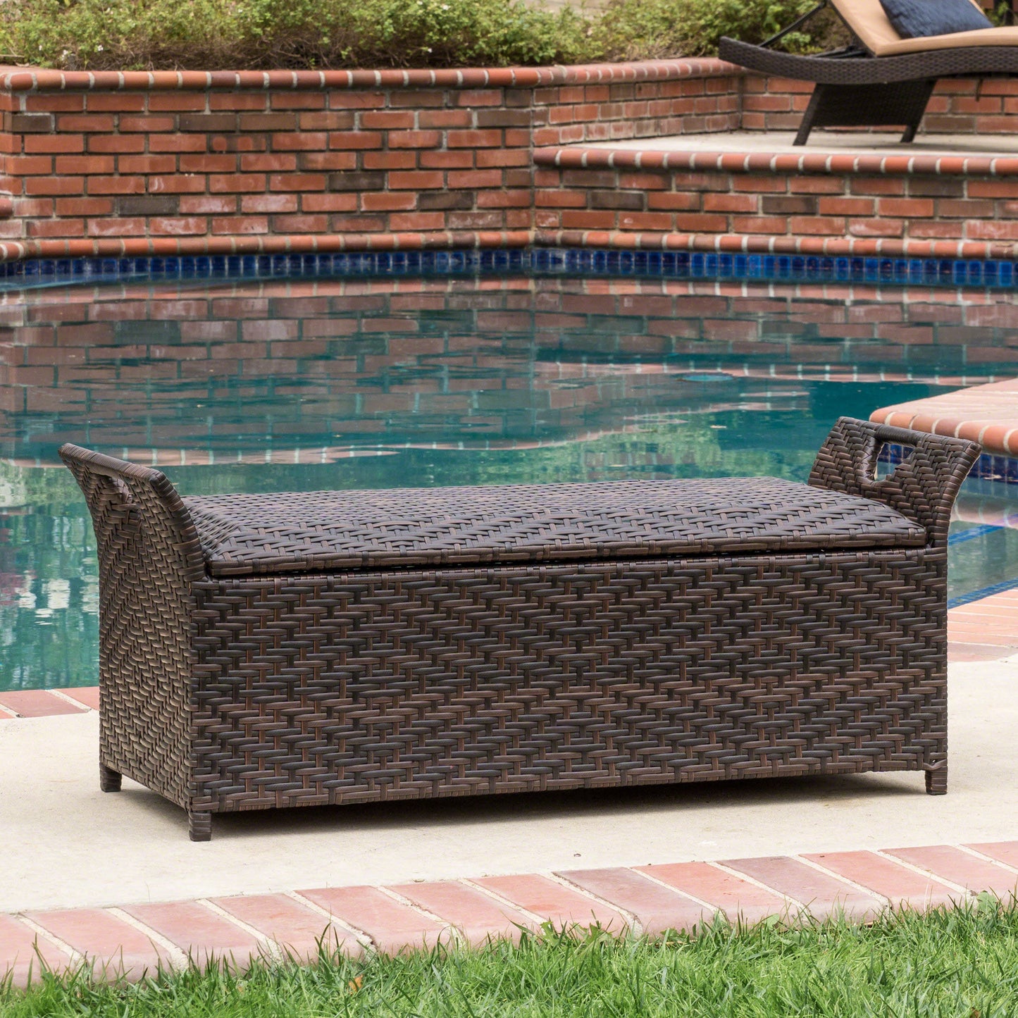 Izidora Outdoor Brown Wicker Storage Ottoman