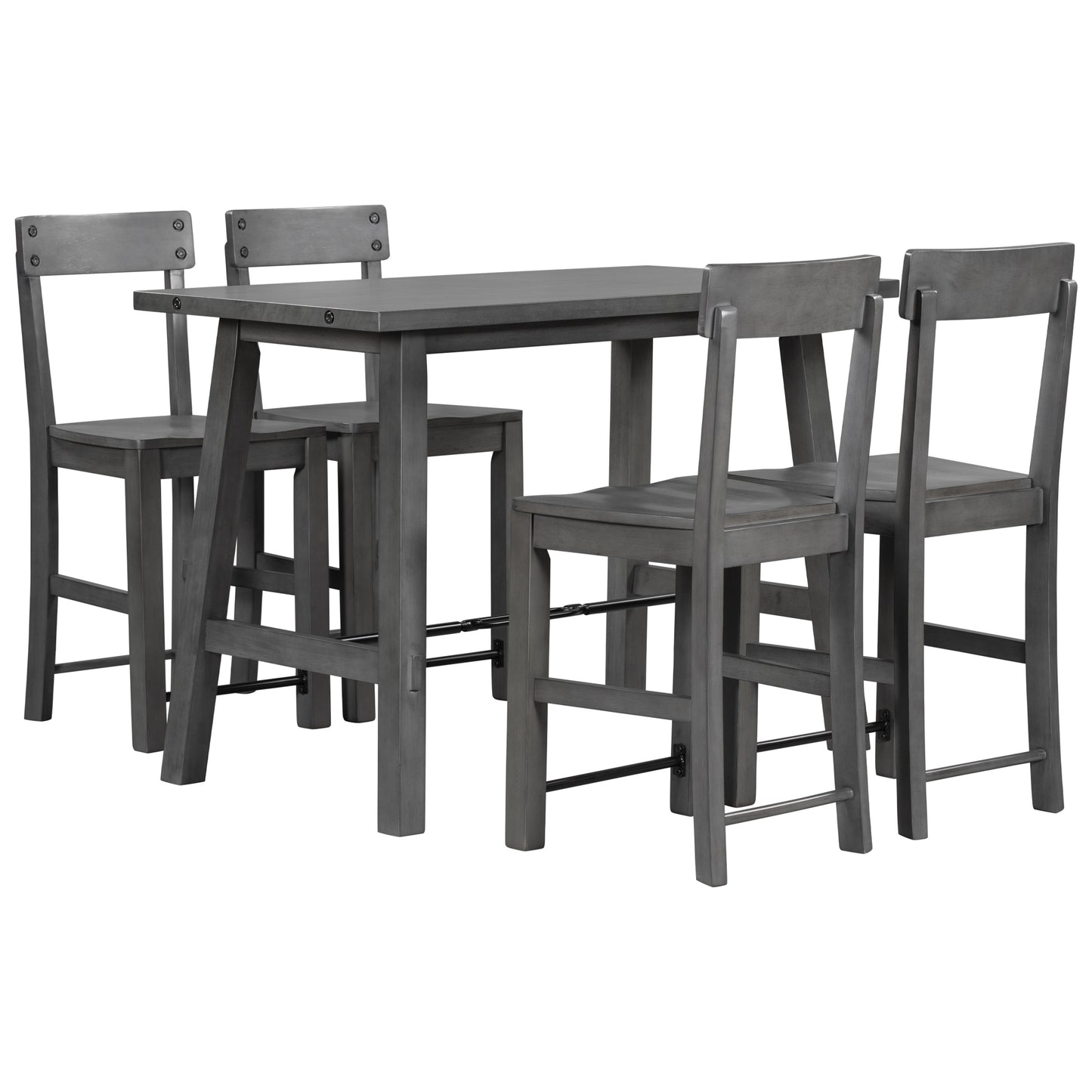 TREXM Minimalist industrial Style 5-Piece Counter Height Dining Table Set Solid Wood & Metal Dining Table with Four Chairs for Small Space (Gray)