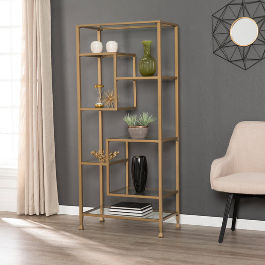 Jaymes Metal/Glass Asymmetrical Étagère/Bookcase - Gold