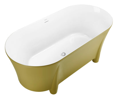 59" 100% Acrylic Freestanding Bathtub，Contemporary Soaking Tub，White inside and gold outside，Four corner bathtub