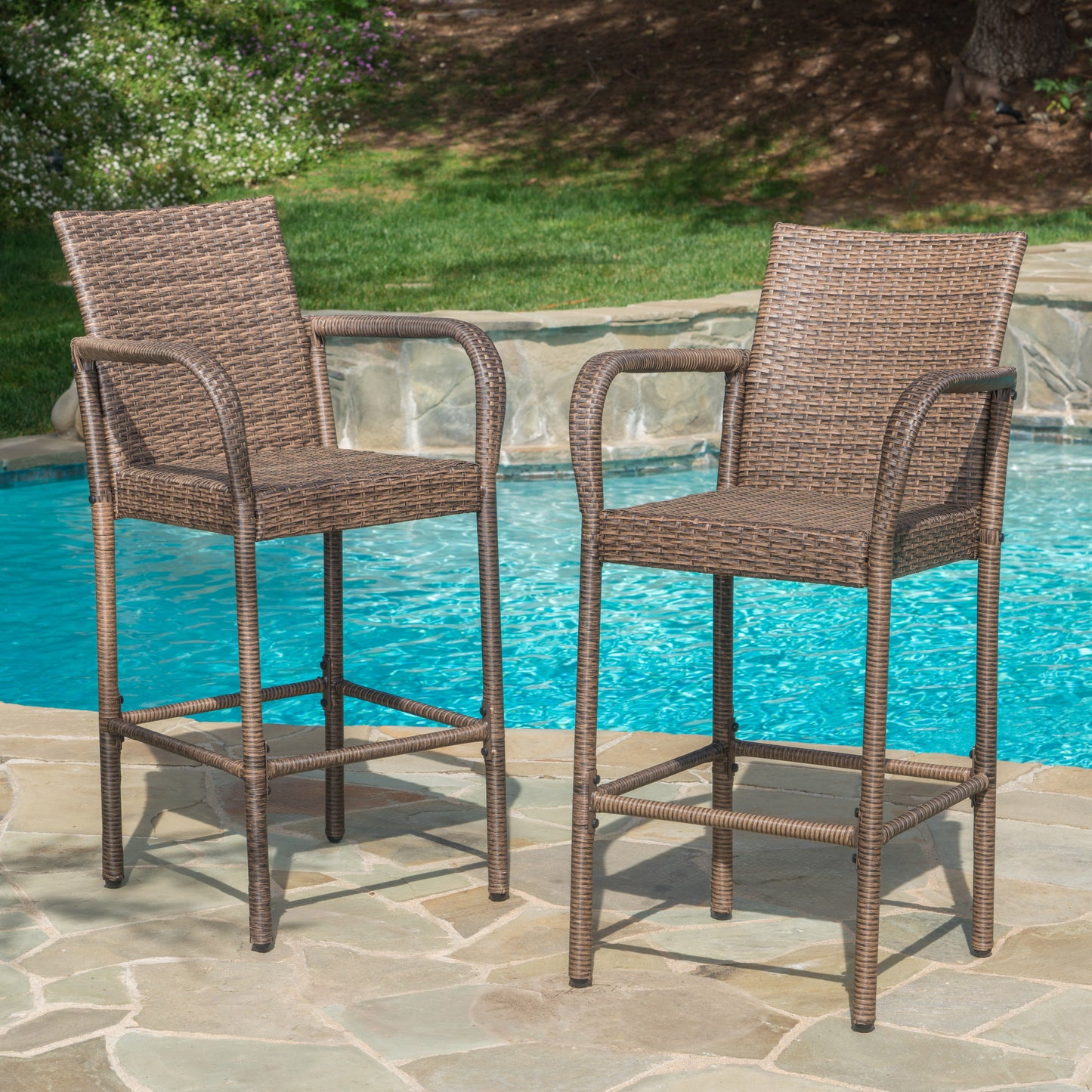 Stewart 30-Inch Outdoor Mix mocha Wicker Barstool (Set of 2)