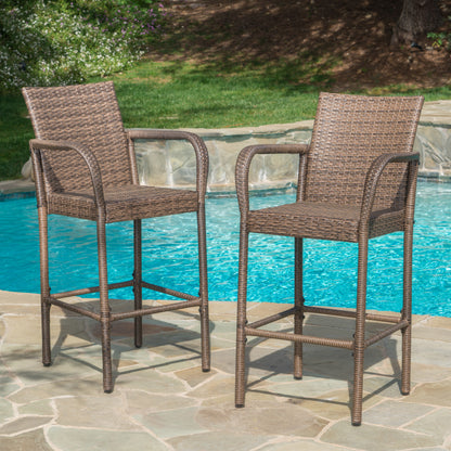 Stewart 30-Inch Outdoor Mix mocha Wicker Barstool (Set of 2)