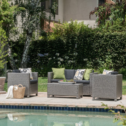 Venice 4pc   Outdoor Wicker Sofa Set   Mix Black+Dark Grey