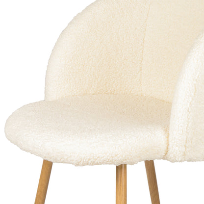 Upholstered teddy faux fur dining armrest chair set of 2 (Off White)