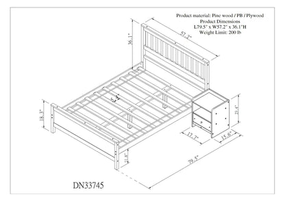 Full Bed with Headboard and Footboard for Kids, Teens, Adults,with a Nightstand ,White