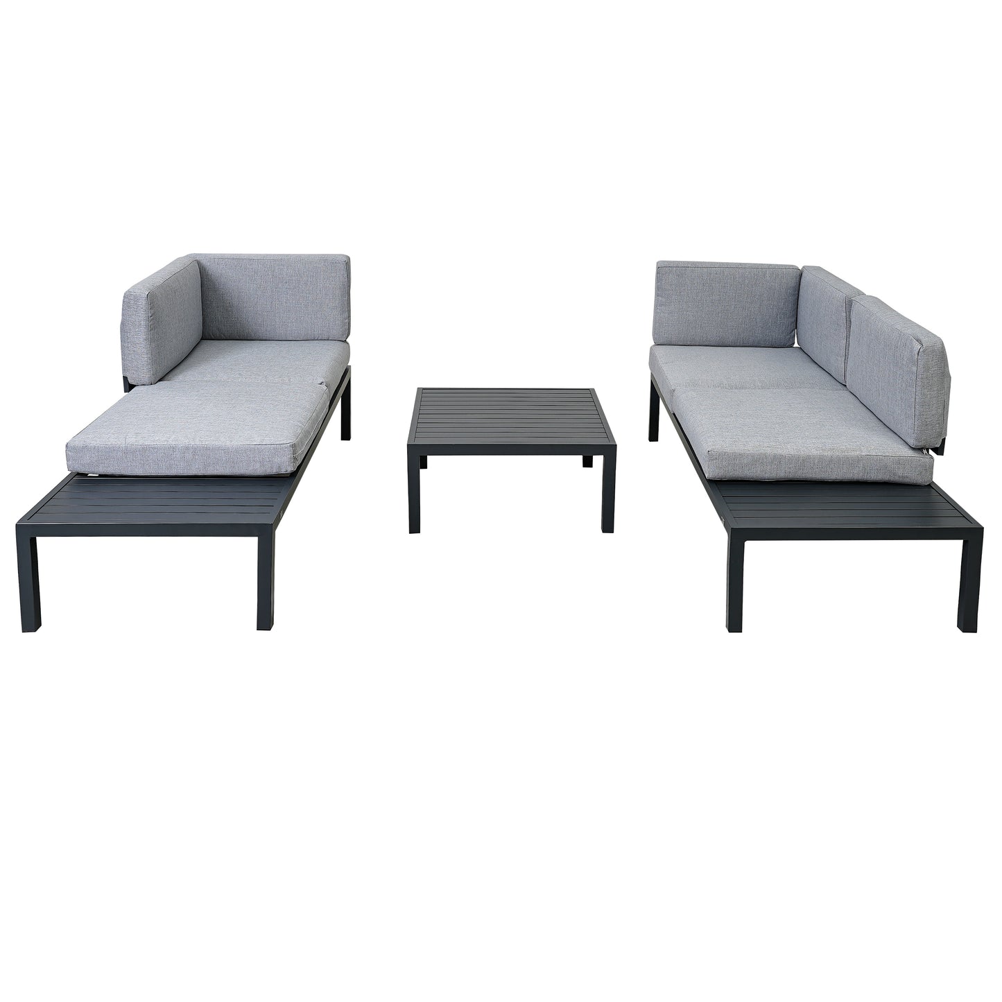 TOPMAX Outdoor 3-piece Aluminum Alloy Sectional Sofa Set with End Table and Coffee Table,Black Frame+Gray Cushion