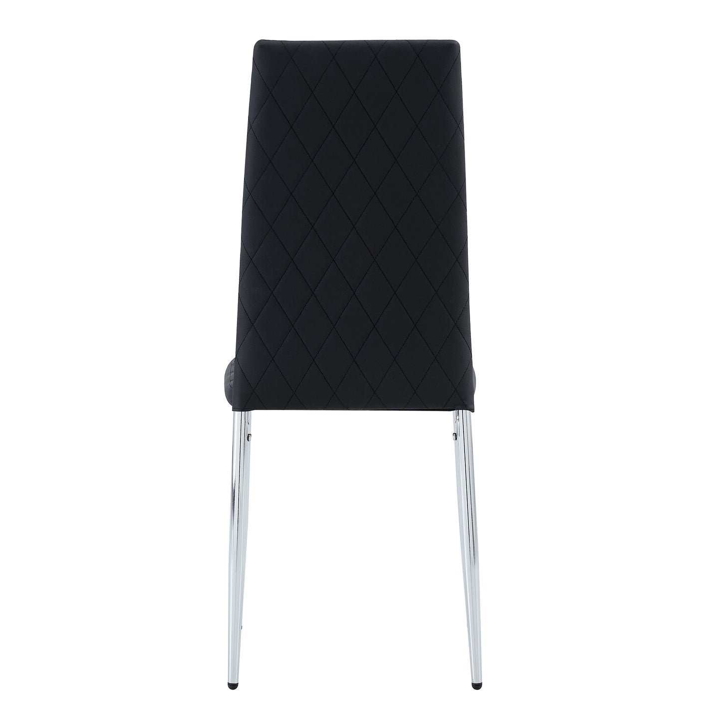 Grid Shaped Armless High Back Dining Chair, 4-piece set, Office Chair. Applicable to DiningRoom, Living Room, Kitchen and Office.Black Chair and Electroplated Metal Leg