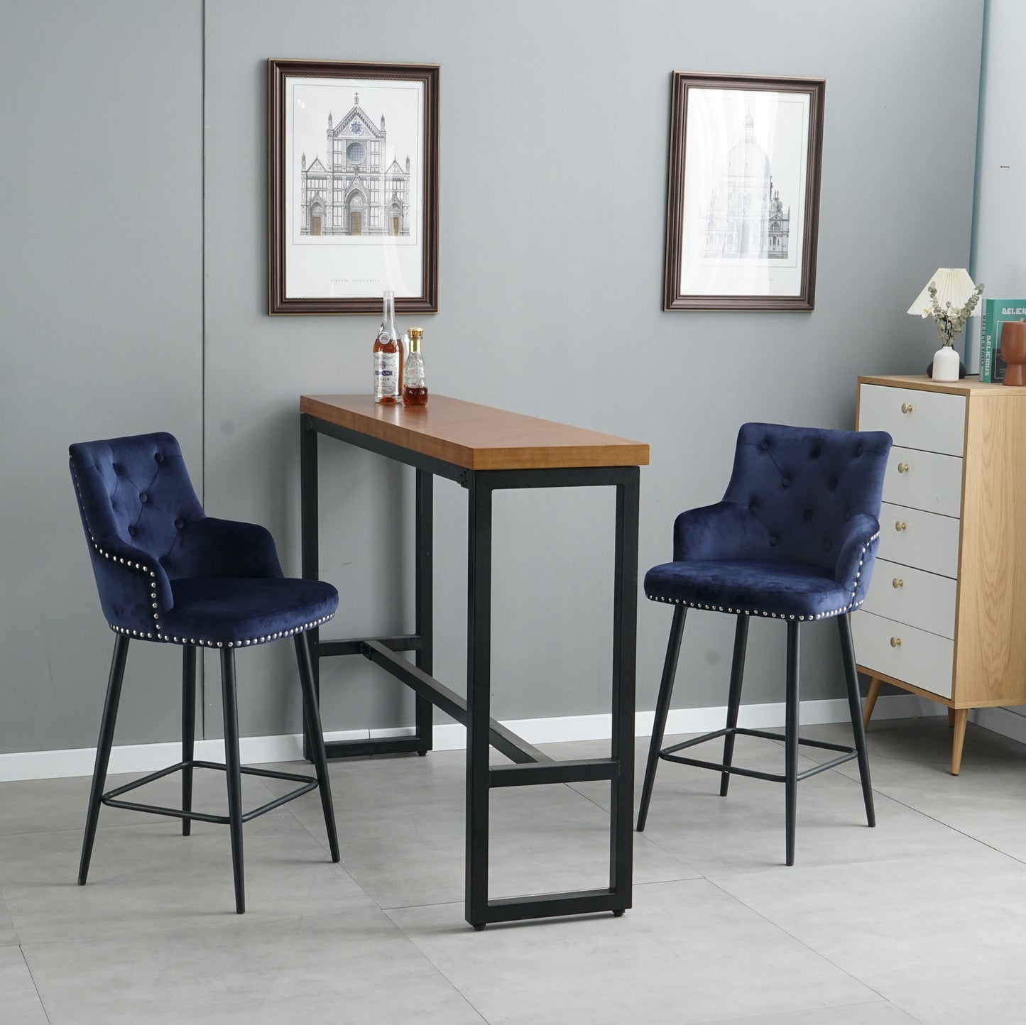 Modern style bar chair with armrests and footrests, riveted design is more fashionable（set of 2）