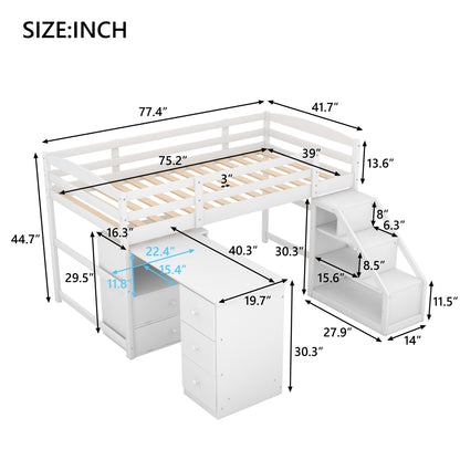 Twin Size Loft Bed with Multifunctional Movable Built-in Desk and and Staircase,White(OLD SKU:GX000925AAK)