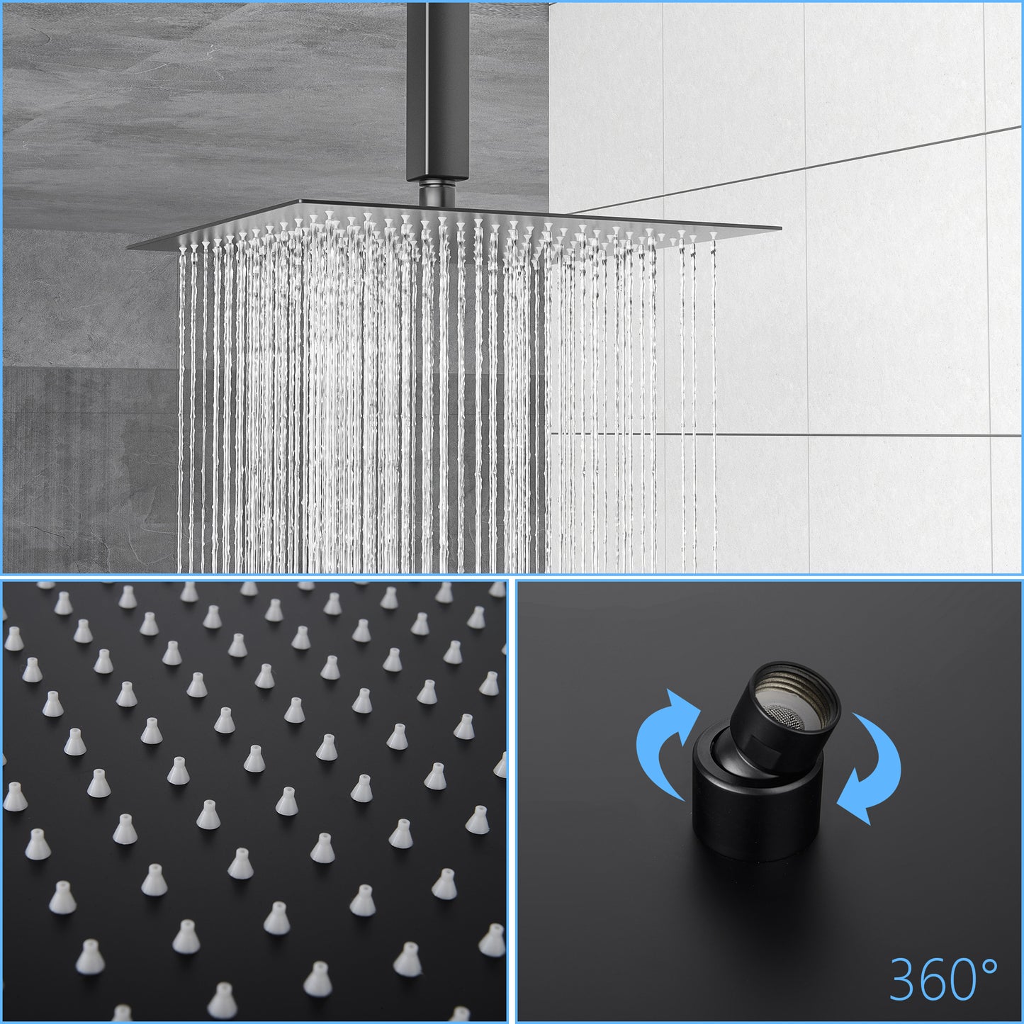 12" Rain Shower Head Systems , Matte Black,Ceiling Mounted shower