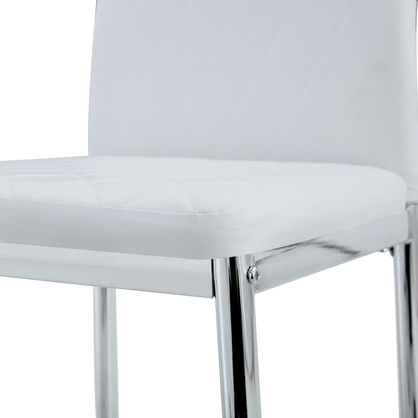 Grid Shaped Armless High Back Dining Chair,2-Piece Set, Office Chair. Applicable to Dining Room, Living Room, Kitchen and Office.White Chair and Electroplated Metal Leg