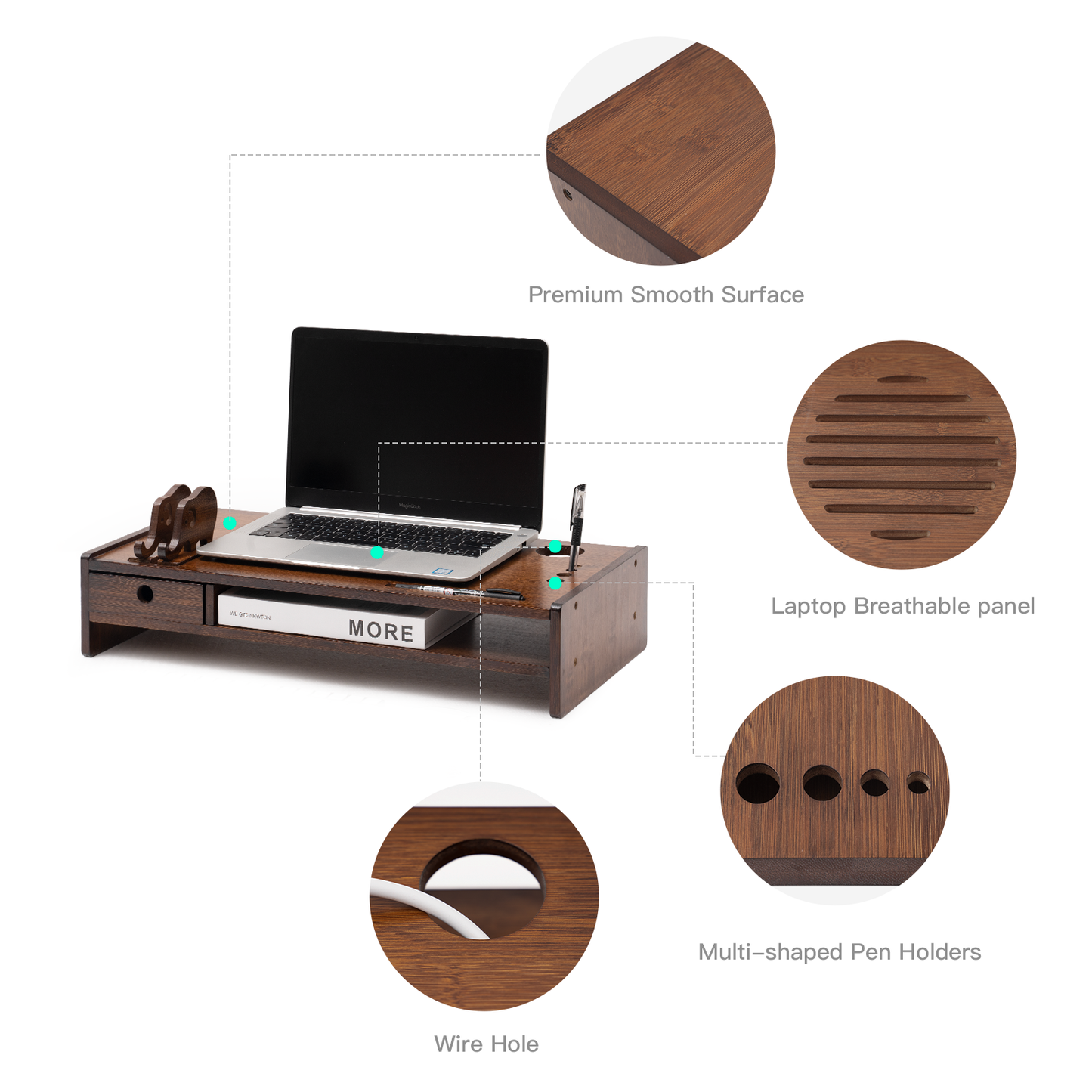 Wood Monitor Stand Riser, Desktop Organizer with One Drawer Storage, Walnut Monitor Stand for Computer Laptop