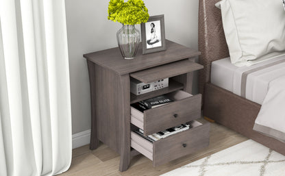 Multifunctional Storage Nightstand with 2 Drawers and an open cabinet,Grey