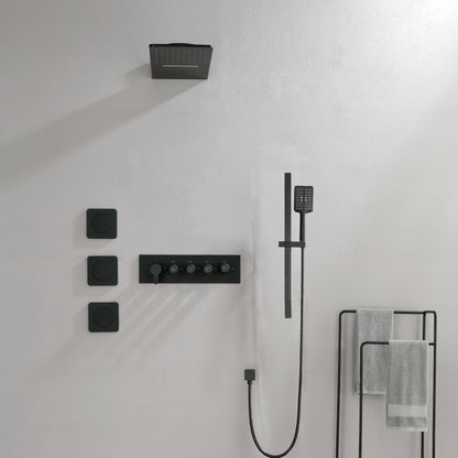 Wall Mounted Waterfall Rain Shower System With 3 Body Sprays & Handheld Shower   Series Dual Function Pressure Balanced Shower System with Integrated Volume Control, Shower Head, and Hand Shower