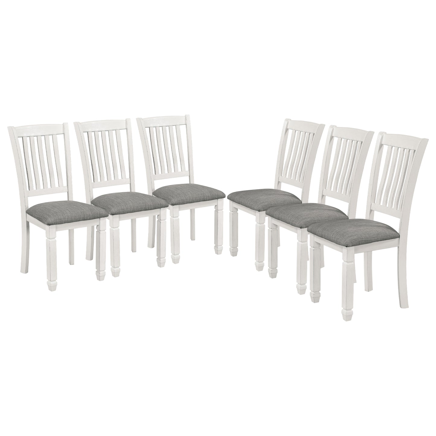 TREXM 7-Piece Dining Table Set Wood Dining Table and 6 Upholstered Chairs with Shaped Legs for Dining Room/Living Room Furniture (Gray+White)