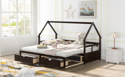 Extending Wooden Daybed with Two Drawers, Espresso