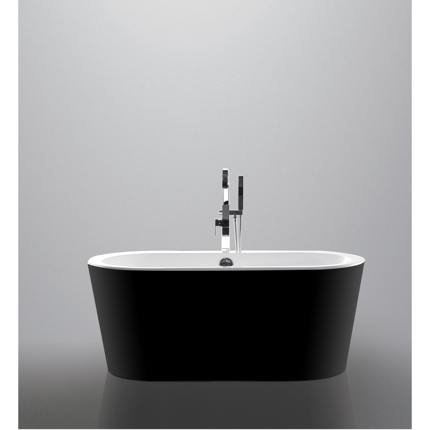 59" 100% Black Acrylic Freestanding Bathtub Contemporary Soaking Tub with Brushed Nickel Overflow and Drain