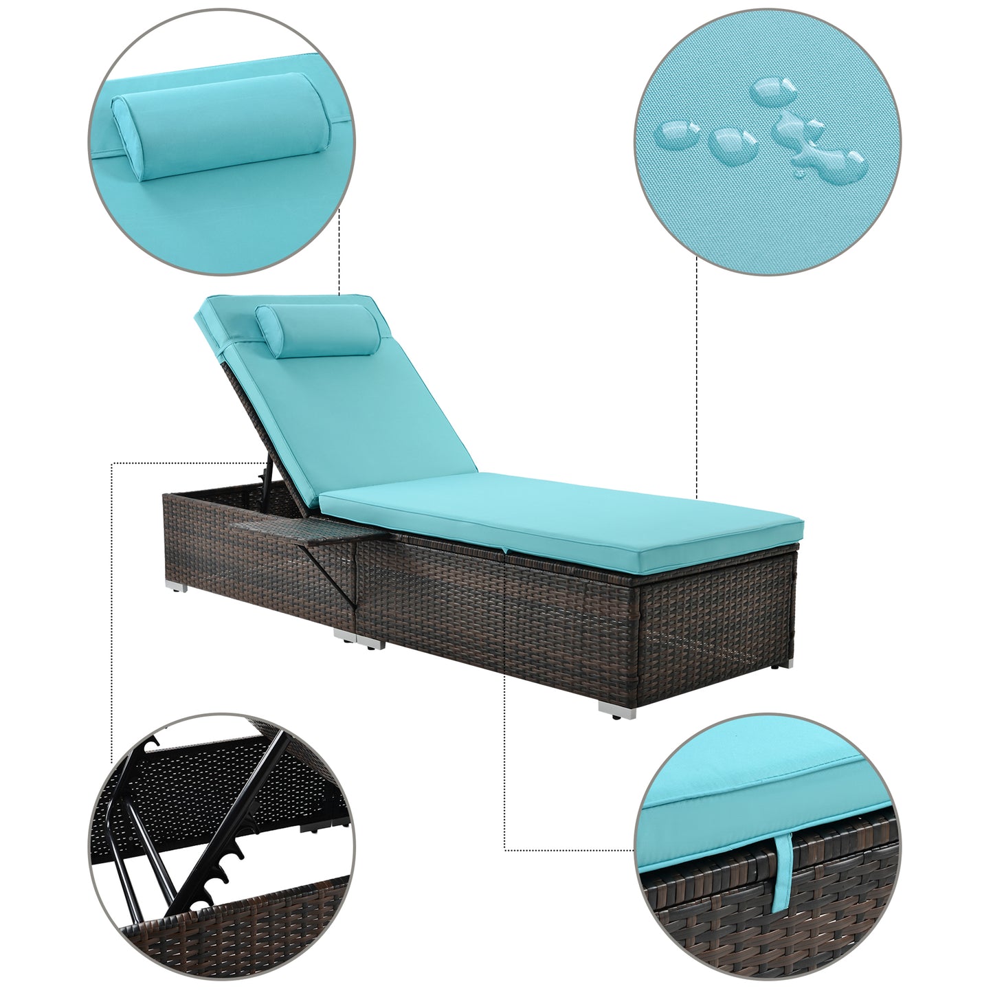 Outdoor PE Wicker Chaise Lounge - 2 Piece patio lounge chair; chase longue; lazy boy recliner;outdoor lounge chairs set of 2;beach chairs; recliner chair with side talbe  (Same as W213S00038)