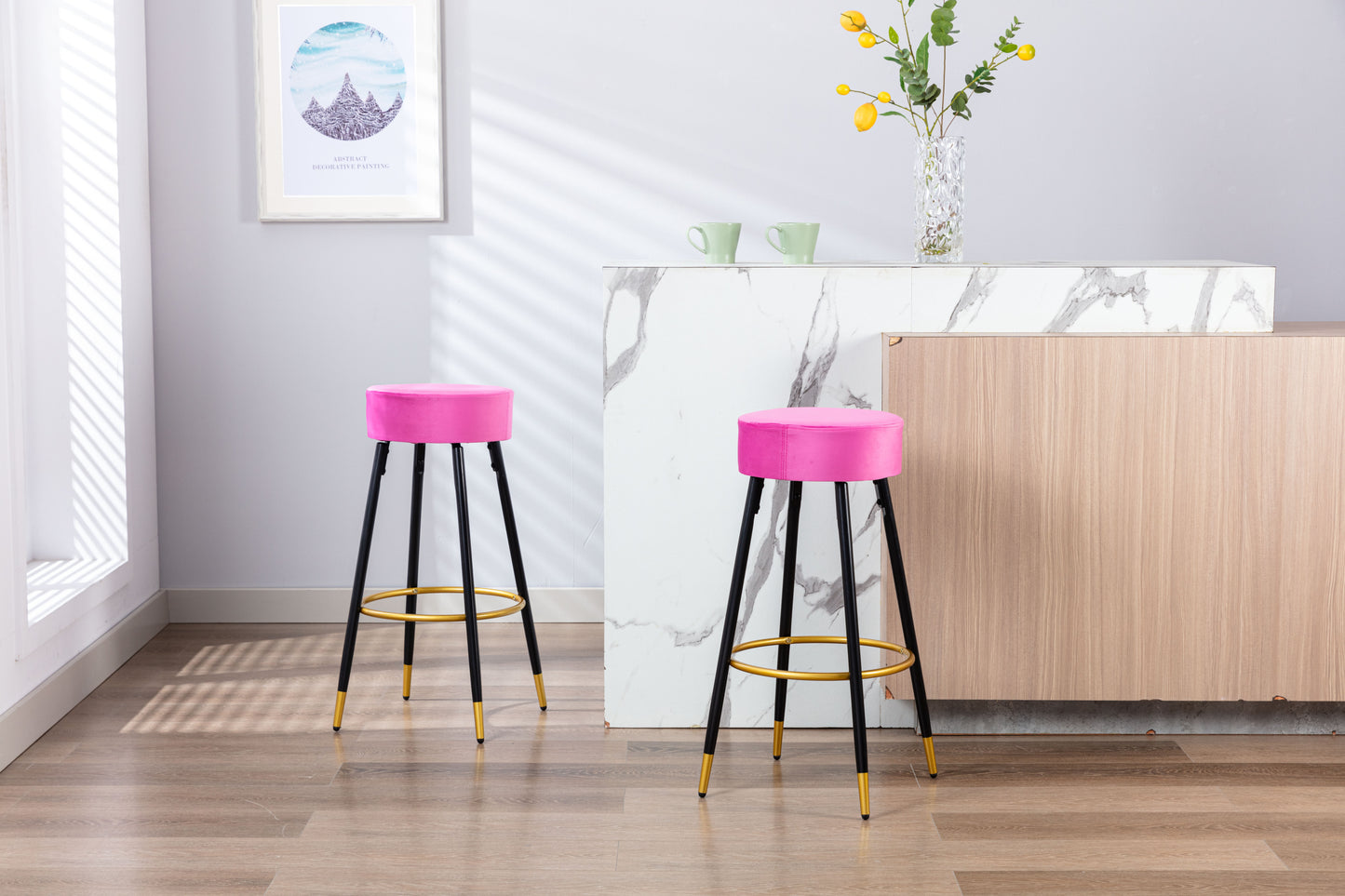 Counter Height Bar Stools Set of 2, Velvet Kitchen Stools Upholstered Dining Chair Stools 24 Inches Height with Golden Footrest for Kitchen Island Coffee Shop Bar Home Balcony,