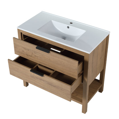 Freestanding bathroom vanity with drawers,36 inch with ceramic basin,36x18