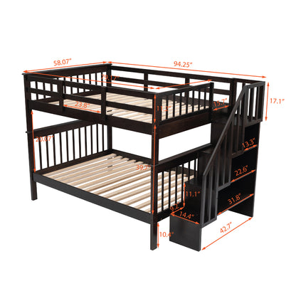 Stairway Full-Over-Full Bunk Bed with Storage and Guard Rail for Bedroom, Dorm, Espresso (OLD SKU:LP000110AAP)