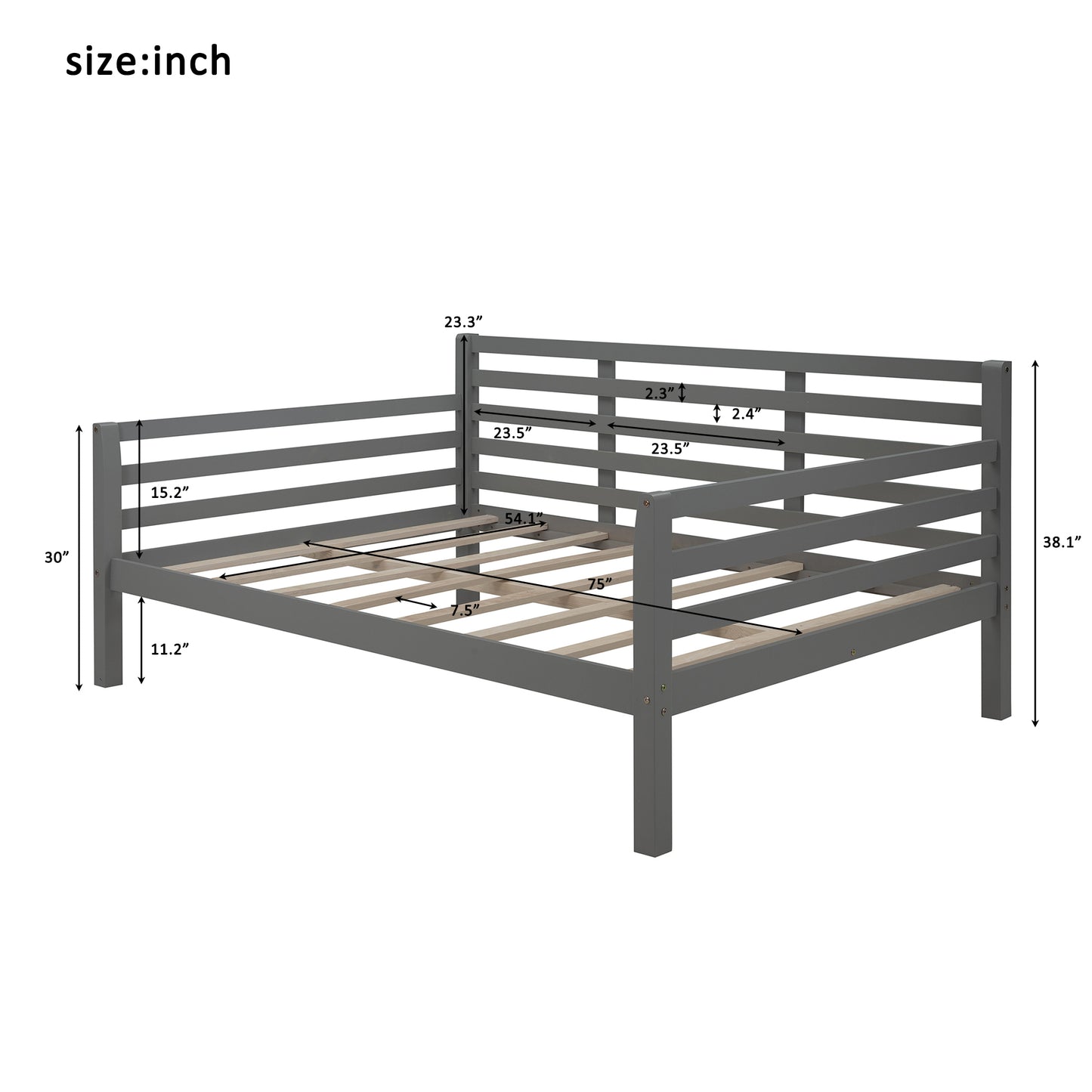 Wooden Full Size Daybed with Clean Lines, Gray