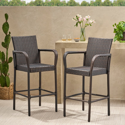 Stewart 30-Inch Outdoor Brown Wicker Barstool (Set of 2)