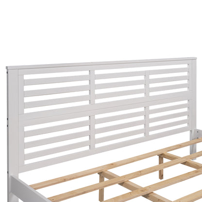 Platform bed with horizontal strip hollow shape, King size, white （New）