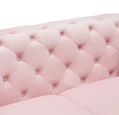 New design comfortable pink loveseat with two throw pillows in the same color