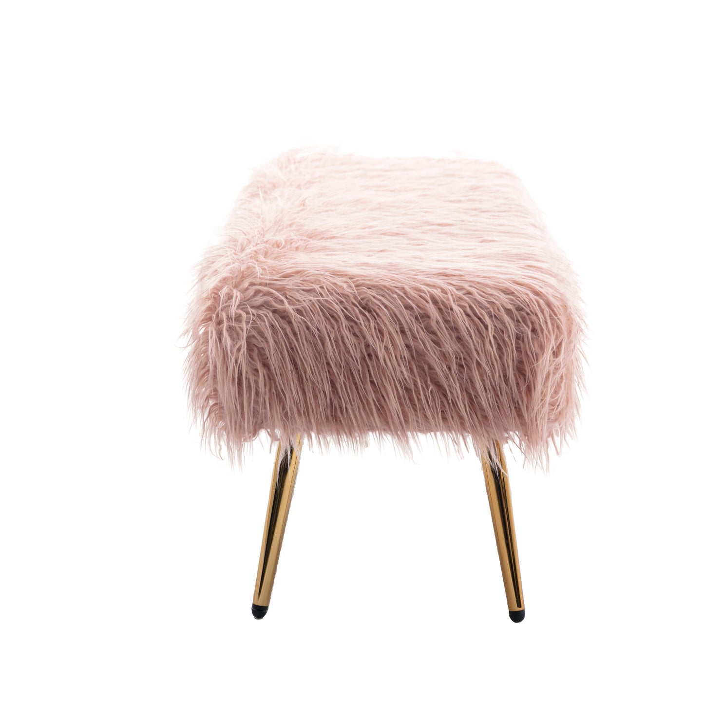 HengMing Faux Fur Plush Ottoman Bench, Modern Fluffy Upholstered Bench for Entryway Dining Room Living Room Bedroom, Pink