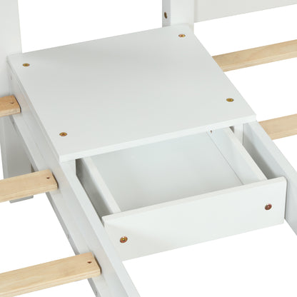 Solid Wood Full over  Twin & Twin Bunk Bed with 3 Storage Drawers, White (96.8”x79”x68.3”)