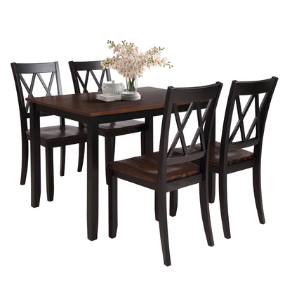 TOPMAX 5-Piece Dining Table Set Home Kitchen Table and Chairs Wood Dining Set (Black+Cherry)