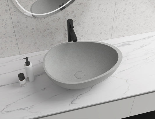 Egg shape Concrete Vessel Bathroom Sink in Grey without Faucet and Drain