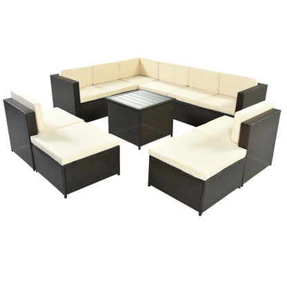 U_Style 9 Piece Rattan Sectional Seating Group with Cushions and Ottoman, Patio Furniture Sets, Outdoor Wicker Sectional