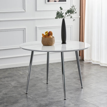 Diameter 44.8 inch MDF Modern simplicity round Imitation solid wood marble grain dining table.Applicable 6-8 persons to dining room and meeting room.