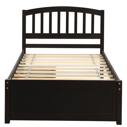 Twin Platform Storage Bed Wood Bed Frame with Two Drawers and Headboard, Espresso（Previous SKU: SF000062PAA）