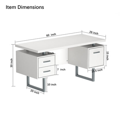 60" White Study Writing Home Office Desk