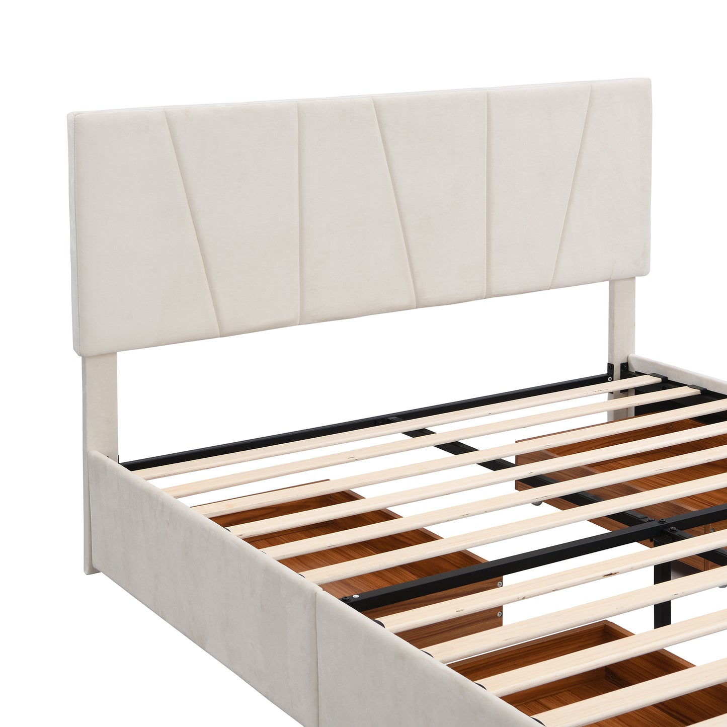 Queen Size Upholstery Platform Bed with Four Drawers on Two Sides,Adjustable Headboard,Beige