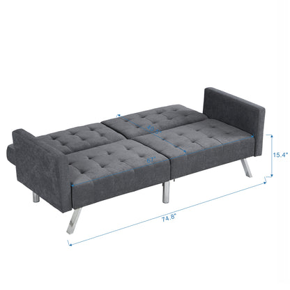 Sofa Bed Convertible Folding Dark Grey Lounge Couch Loveseat Sleeper Sofa  Armrests Living Room Bedroom Apartment Reading Room