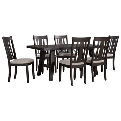 TREXM 7-Piece Dining Room Set - 72" Industrial Style Rectangular Table with Chain Bracket and 6 Dining Chairs (Espresso)