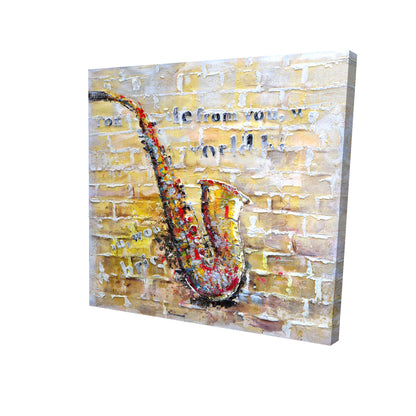 Saxophone on brick wall - 32x32 Print on canvas