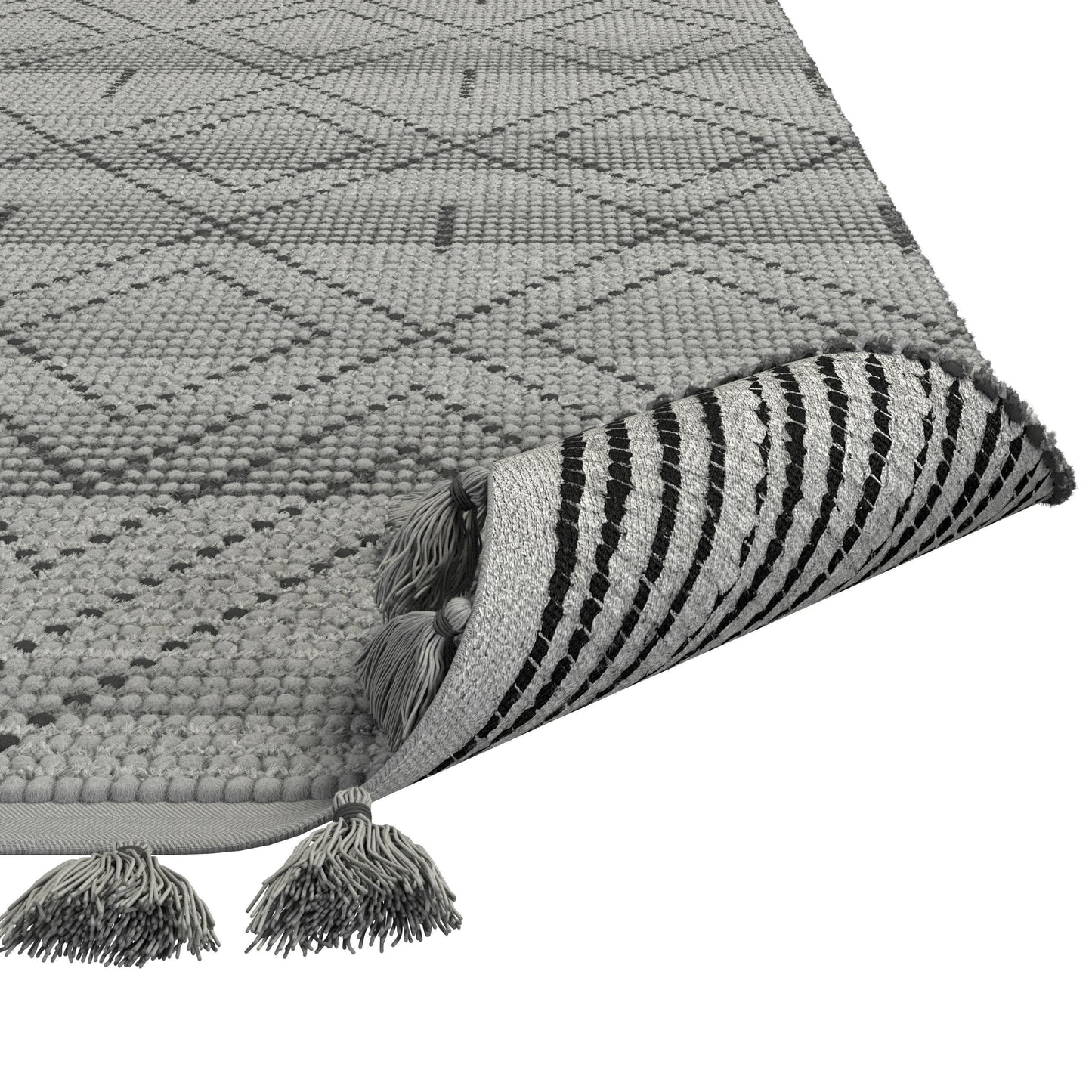Vail Dowlan Gray and Charcoal - Wool and Cotton Area Rug with Tassels 5x8