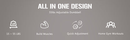 Adjustable Dumbbell - 55lb Single Dumbbell with Anti-Slip Handle, Fast Adjust Weight by Turning Handle with Tray, Exercise Fitness Dumbbell Suitable for Full Body Workout