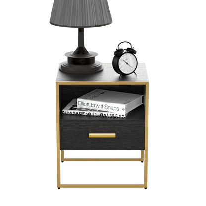 Update Modern Nightstand with 1Drawers, Suitable for Bedroom/Living Room/Side Table (Gold and Black )