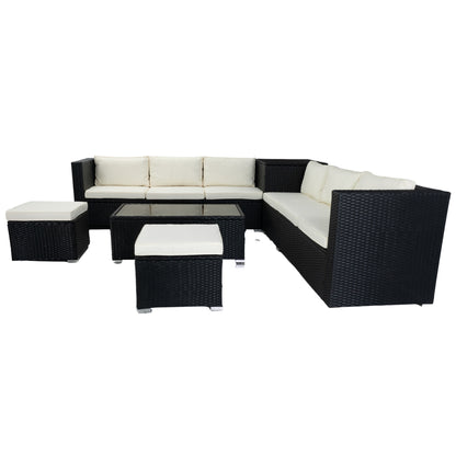 8 Piece Patio Sectional Wicker Rattan Outdoor Furniture Sofa Set with One Storage Box Under Seat and Cushion Box