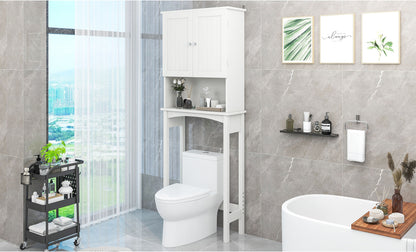 Over-The-Toilet Bathroom Cabinet with Shelf and Two Doors Space-Saving Storage, Easy to Assemble, White