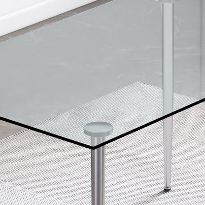 Modern Minimalist Rectangular Glass  Dining Table for 4-6 with 0.31" Tempered Glass Tabletop and Silver plating Metal Legs, Writing Table Desk, for Kitchen Dining Living Room, 51" W x 31"D x 30" H