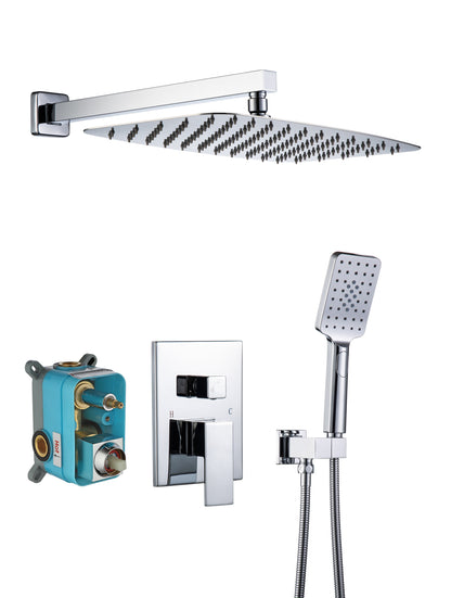 Shower Faucet Set Shower System with 12 Inch Rain Shower Head and Handheld, Bathroom Shower Combo Set Wall Mounted System Rough-in Valve Body and Trim Included.