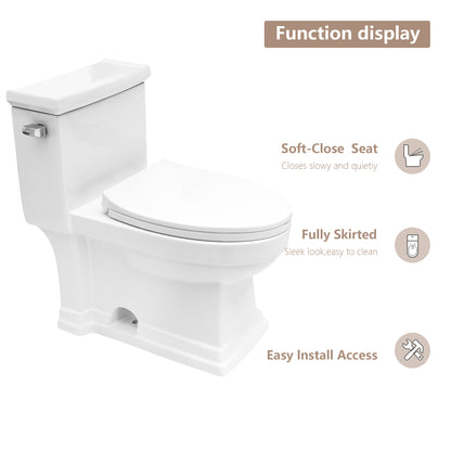 One Piece Toilet - Lordear Elongated Tall Comfort Height Single Flush White Ceramic Bathroom Toilet with Soft Clsoing Seat, Skirted Concealed Trapway, 12" Rough In, Wax Ring Included